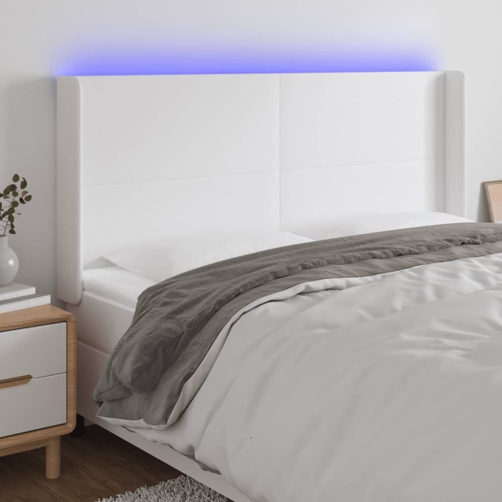 The Living Store LED Kopfteil Weiß 203x16x118/128 cm Kunstleder