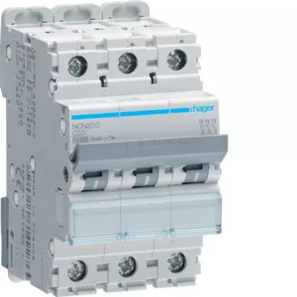 Interruttore Hager LS 3 poli 10kA/15kA C-50A 3M NCN350 Immagine del prodotto 