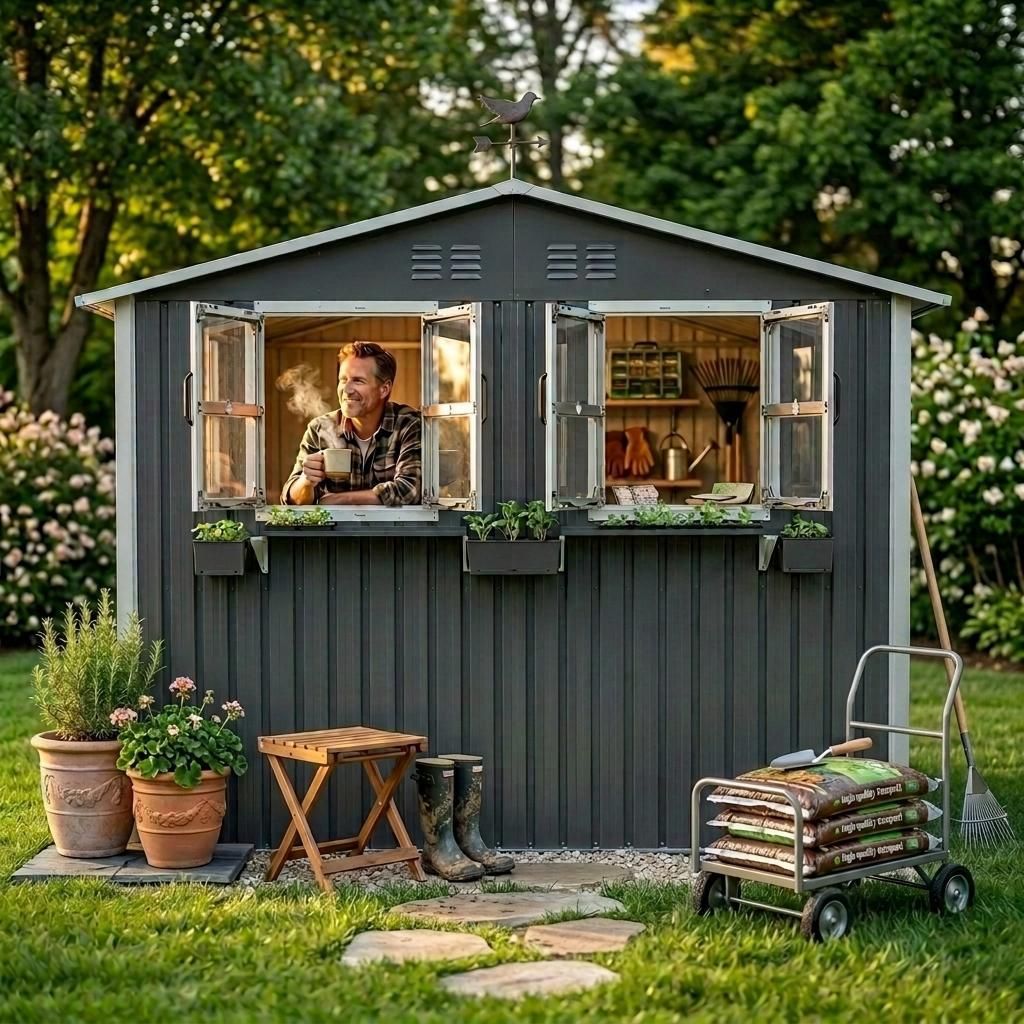 Abri de jardin en métal de 4,33 m² avec toit en pente, Image du produit 