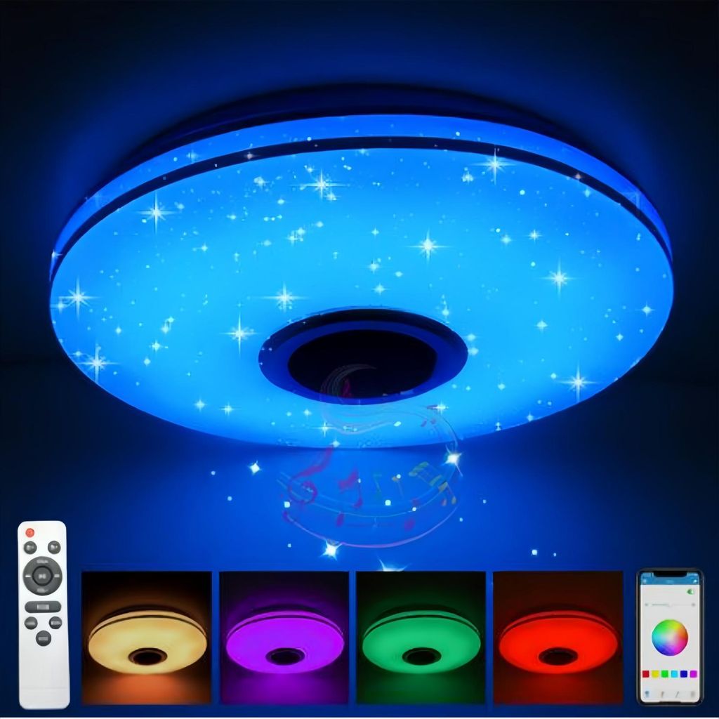 AIORBER LED RGB Deckenleuchte mit Bluetooth Lautsprecher, Farbwechsel, Dimmer, Fernbedienung & App-Steuerung, Musik-Synchronisation