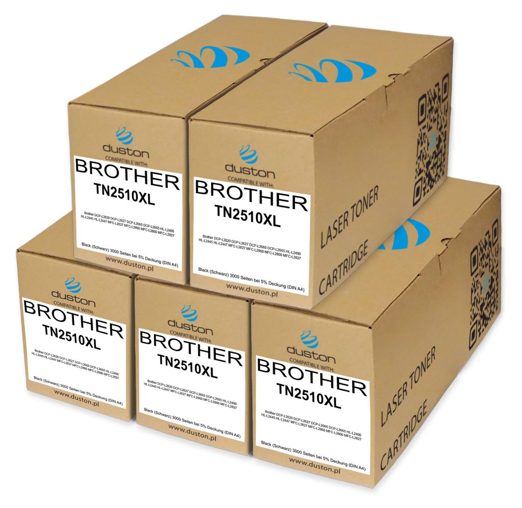 Duston 5x TN-2510XL Schwarz Toner kompatibel mit Brother DCP-L2620 L2627 L2660 L2665 HL-L2400 L2445 L2447 MFC-L2827 L2860 L2800 - ca.3000 S.