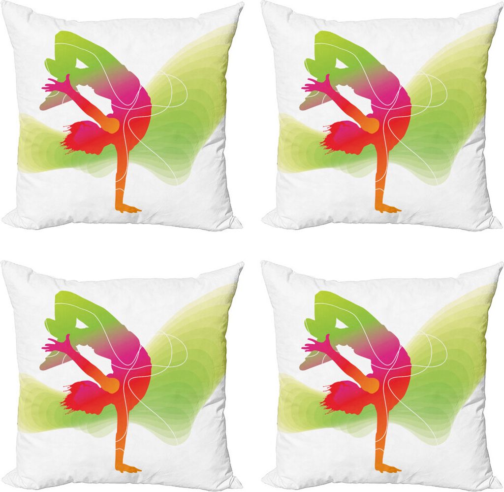 ABAKUHAUS Tanzen Kissenbezug Set (4 Stück), Bunte Sporty Theme, Moderner Doppelseitiger Digitaldruck, 50 cm x 50 cm, Mehrfarbig