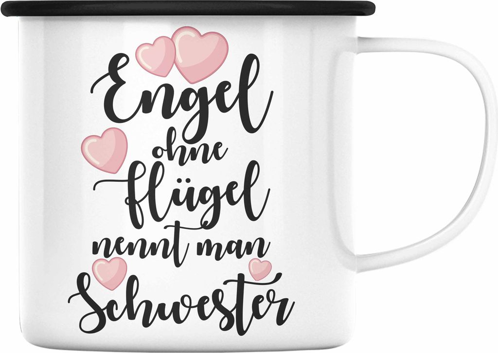 Trendation - Beste Schwester Geschenk Emaille Tasse Emaille Emaille Tasse Geburtstag Weihnachten Geschenkideen Schwestern Bruder Lustig Mug (Schwarz)