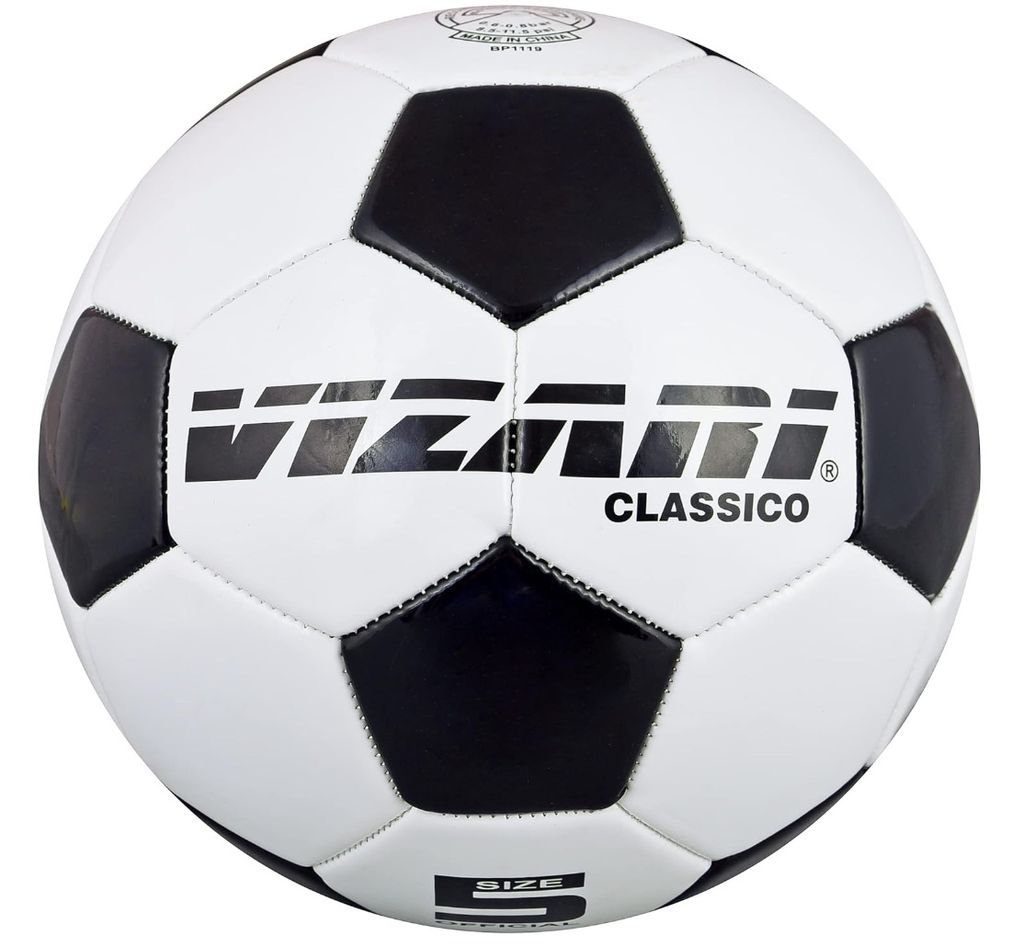 Fußball CLASSICO Größe 4 Weiß/Schwarz aus Kunstleder mit verstärkten Nähten und Butylblase
