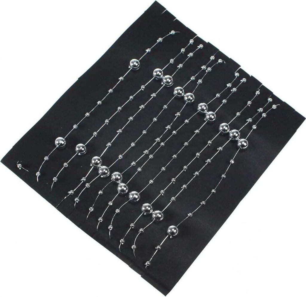 3m Perlengirlande Ø3+8mm Perlen Perlenkette Perlenschnur Perlenband Perlenstrang, Farbe:silber
