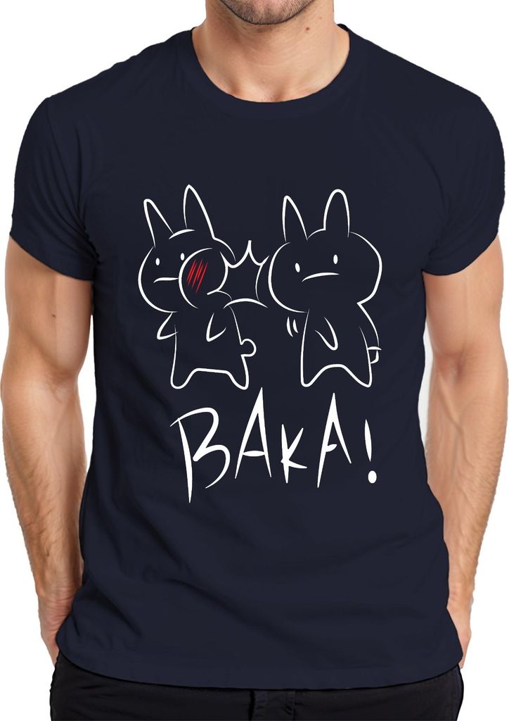 BAKA! Anime Hase Ohrfeige Kawaii Otaku Manga Geschenk Niedlich Herren T-Shirt, Navy, 3XL