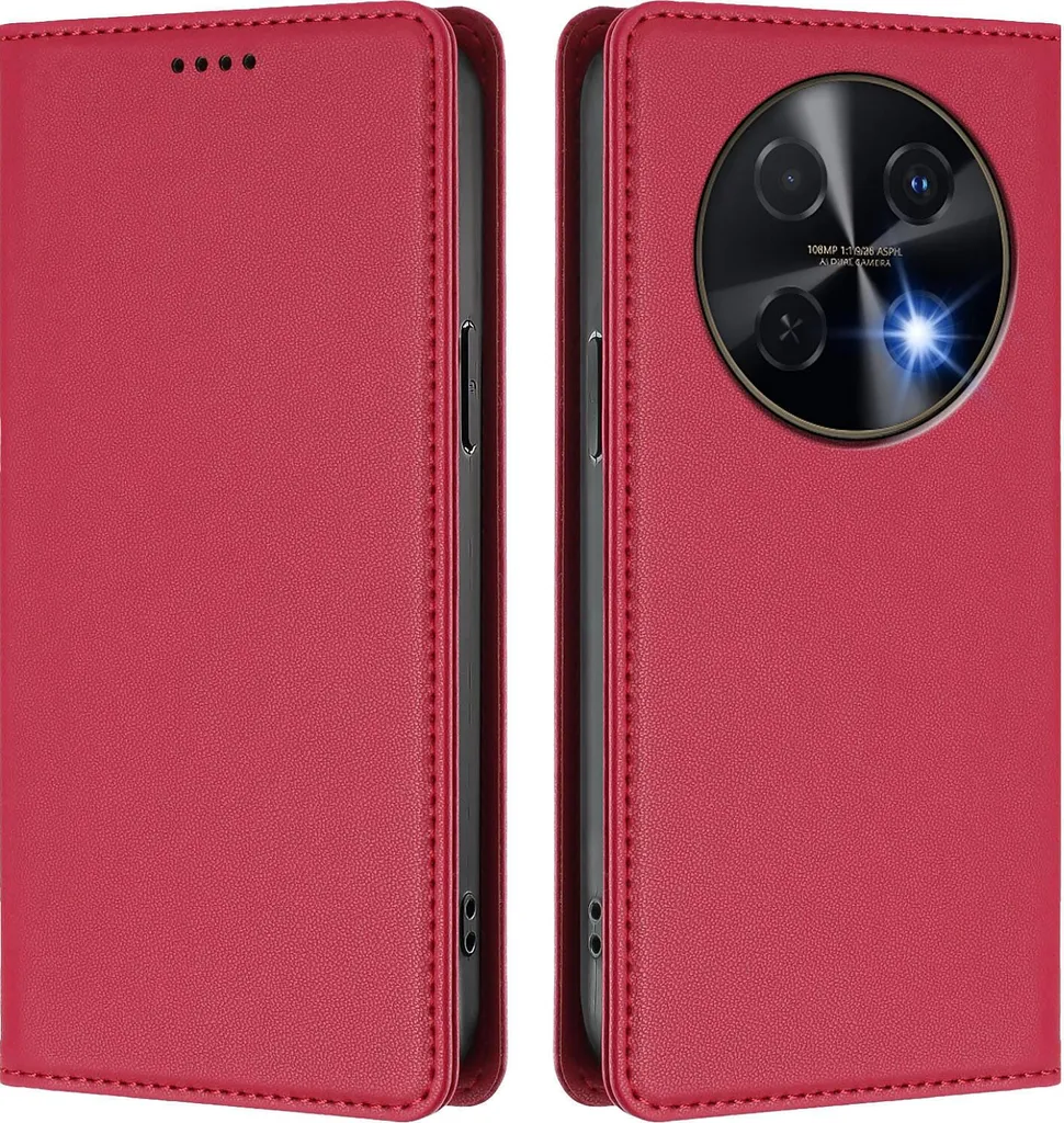 Custodia Per Huawei Nova 5T Con Protezione Fotocamera, Fibbia Magnetica, Antiurto, Slot Porta Carte, Funzione Cavalletto, Rosso