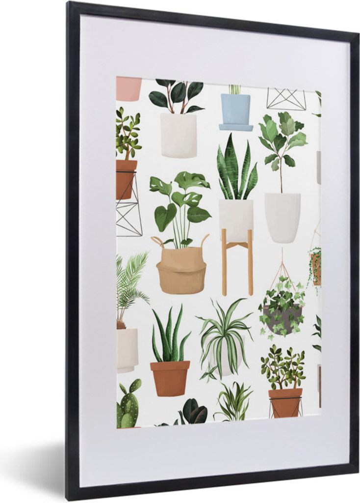 MuchoWow MuchoWow Gerahmtes Poster Pflanzen - Blumentopf - Weiß 40x60 cm - Poster mit zchwarzem Bilderrahmen - Poster in Rahmen