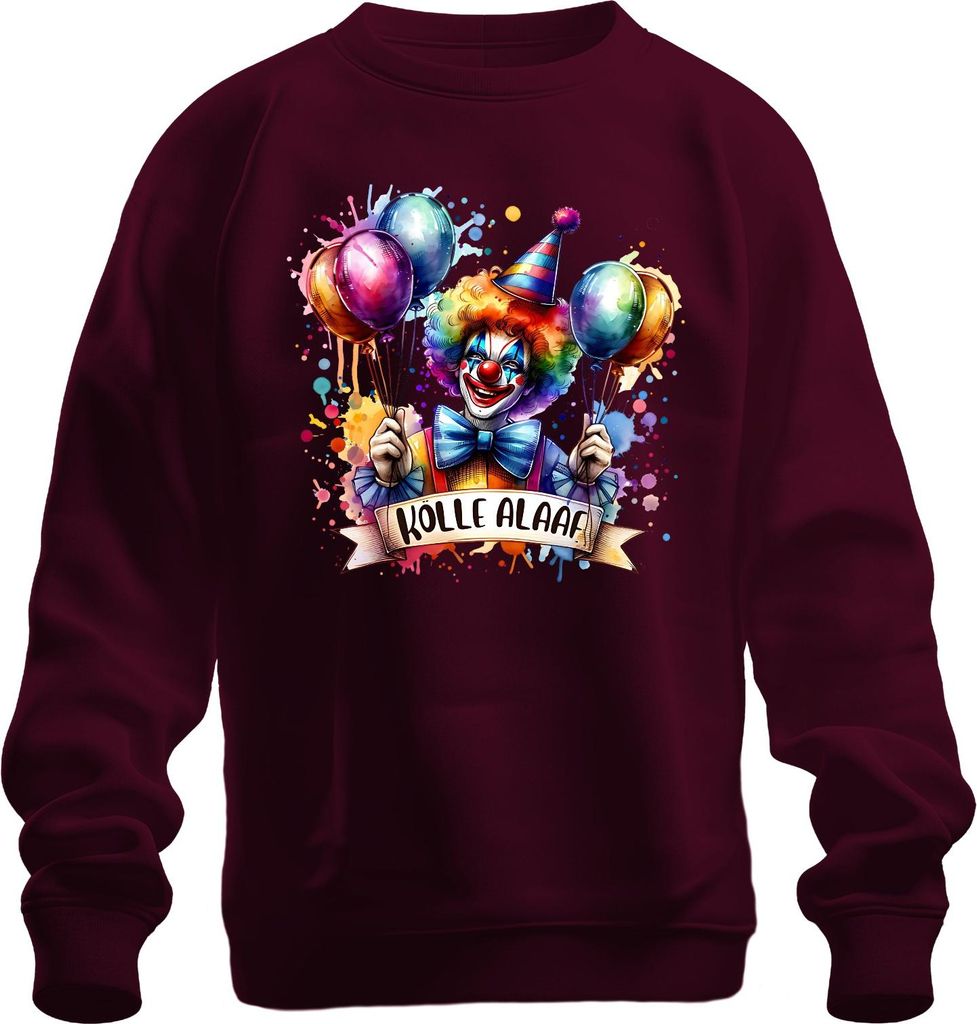 Kölle Alaaf Karneval Köln Clown Luftballons bunt Fasching Uni Sweatshirt Pullover, Burgundy, 3XL