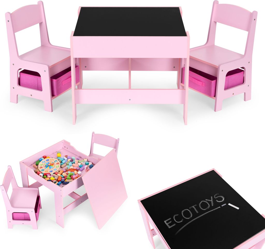 Detský nábytok set stôl + 2 stoličky tabuľa ružová ECOTOYS Obrázok produktu 