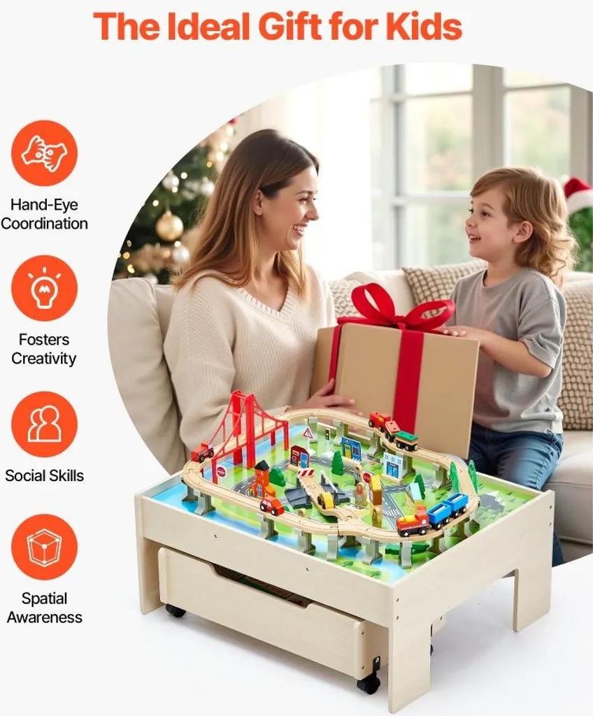 Table d'activité en bois avec circuit de train 100 pièces pour 3 ans +