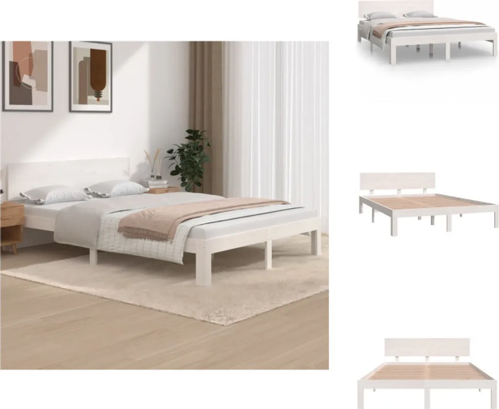 Lit en bois massif 140x200 cm blanc - Fini les grincements de sommier