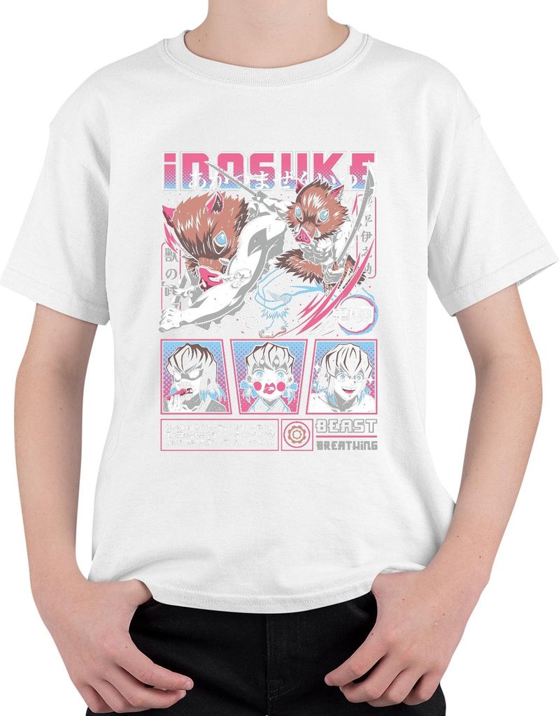 Inosuke Kimetsu no Yaiba Ebermaske Anime Geschenk Beast Uni Kinder T-Shirt, Weiß, 104
