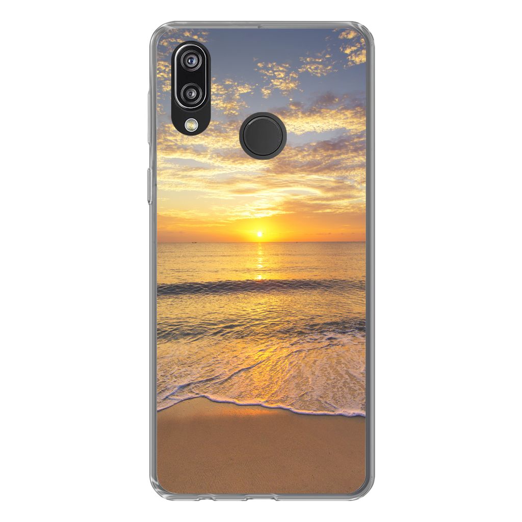 MuchoWow Handyhülle Schutzhülle Hülle für Huawei P20 Lite (2020) Strand - Sonnenuntergang - Meer Silikon Softcase Handy Hülle - Kartenhalter