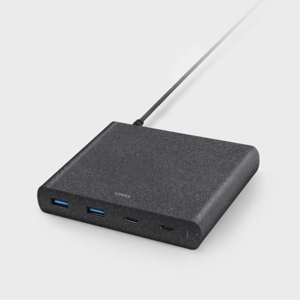 Uniq Lithos Hub Surge 90W Noir : Chargeur Secteur 2x USB-C PD et 2x QC 3.0