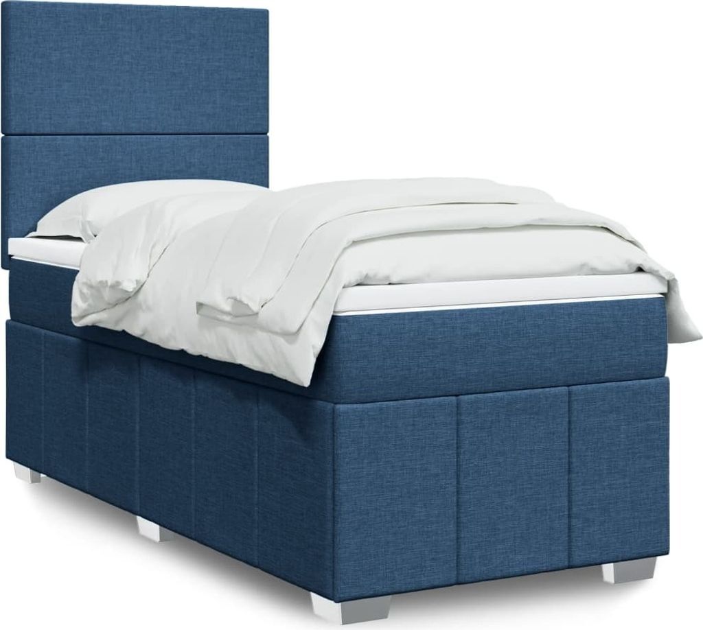 Schlichtes Boxspringbett mit Matratze - Blau 90x200 cm Stoff Design Klassische Betten 4415469