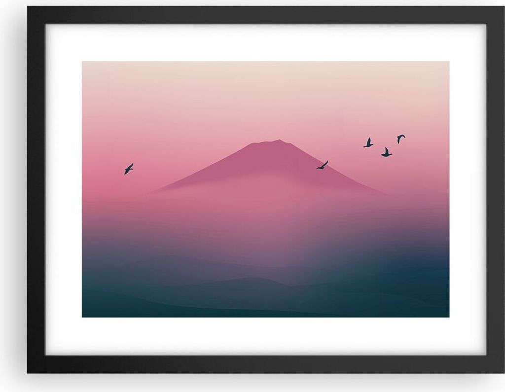 Gerahmtes Poster - Schwarzer Rahmen - Vulkan Vogel Natur - 40x30 cm - Wand Bild - Wanddeko - Wandbilder - Kunstposter - Wandposter - Bilderrahmen -...