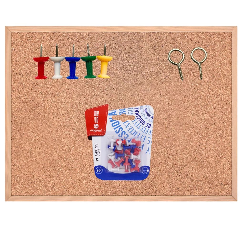Tablica korkowa rama drewniana 90x60 + pinezki 30 szt Zdjęcie produktu 