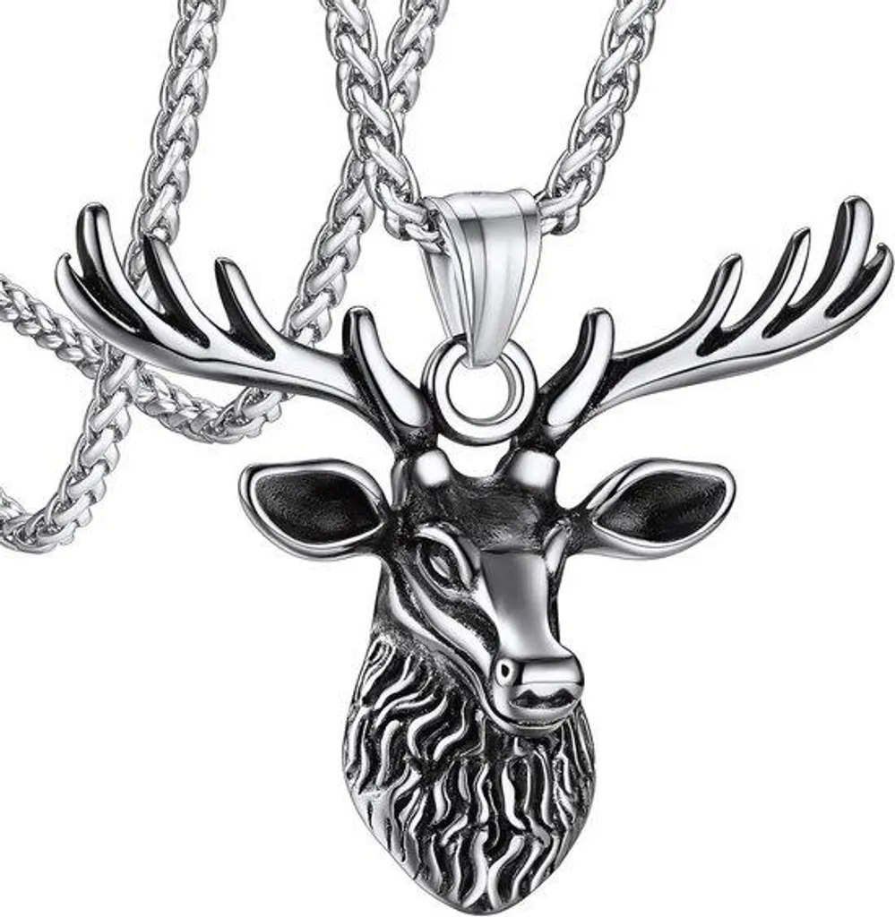 Collier pour homme rétro 55 cm avec amulette runique nordique en acier