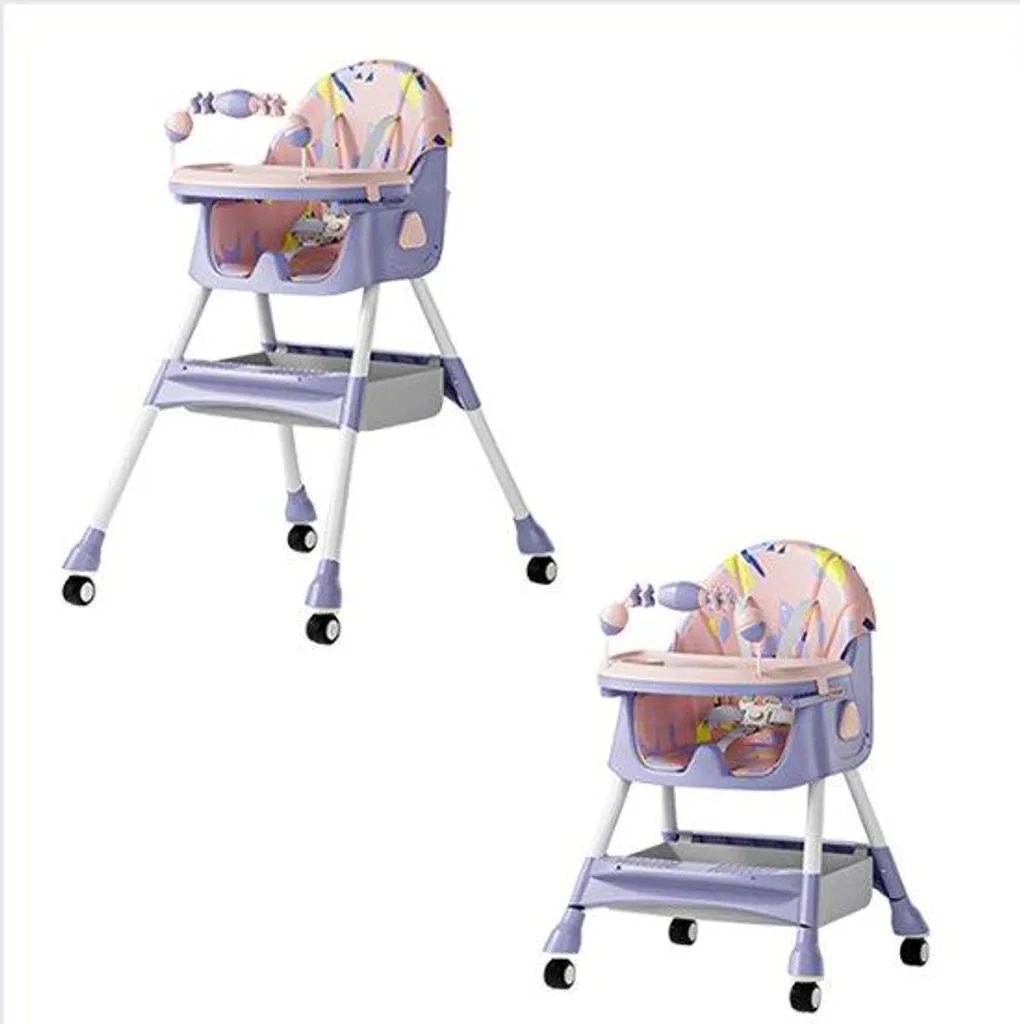 Chaise haute de table pour bébé avec roulettes et pliage facile Gris