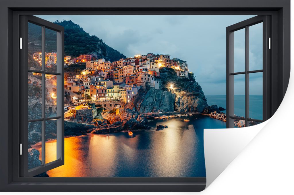 MuchoWow Wandtattoo Wandsticker Wandaufkleber Ausblick - Italien - Meer 30x20 cm Selbstklebend und Repositionierbar - Wierderverwendbar - Selbstk...