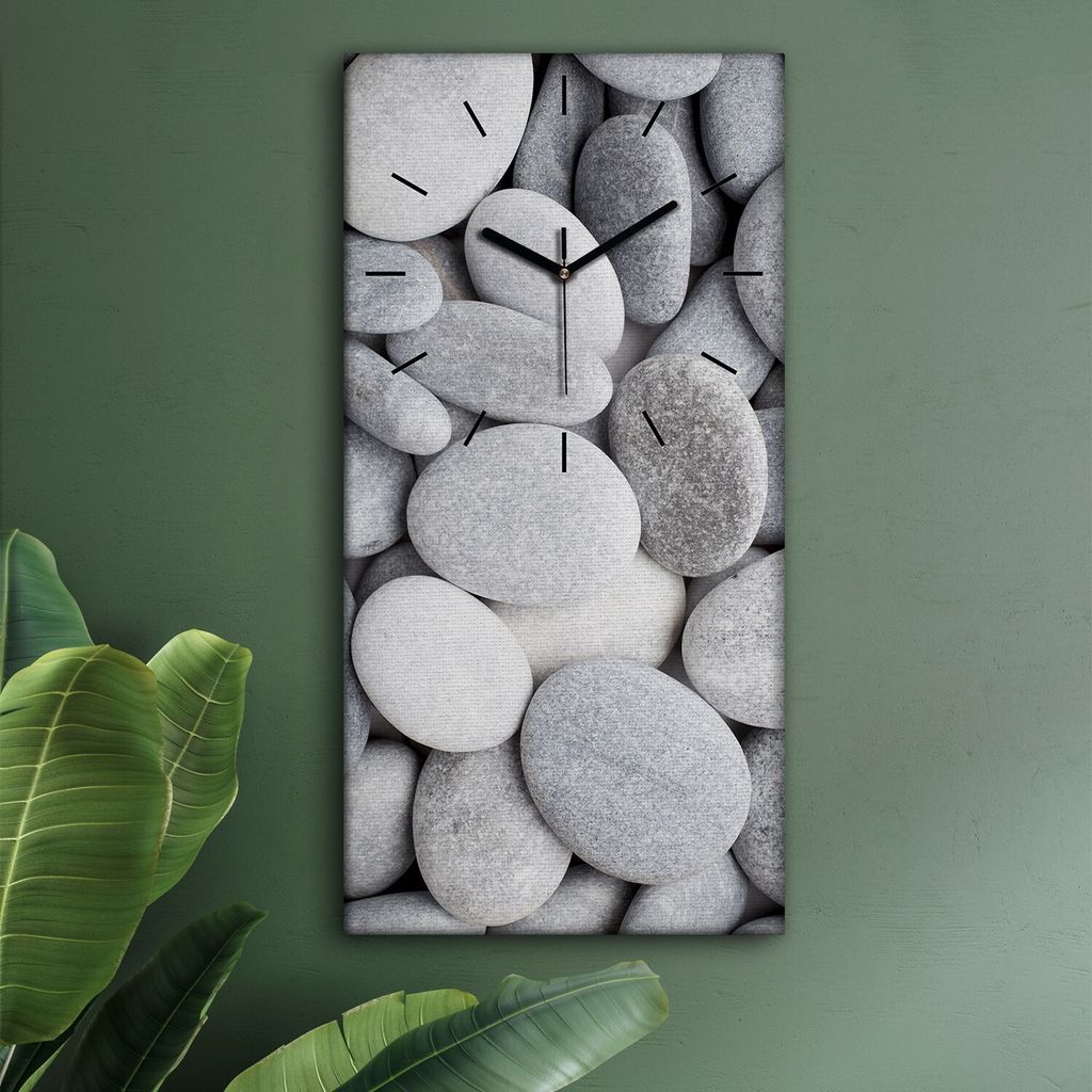 Wohnzimmer Leinwand Uhr Geräuschlos Küche 30x60 Natural, Steine, Motive, schwarze Zeiger