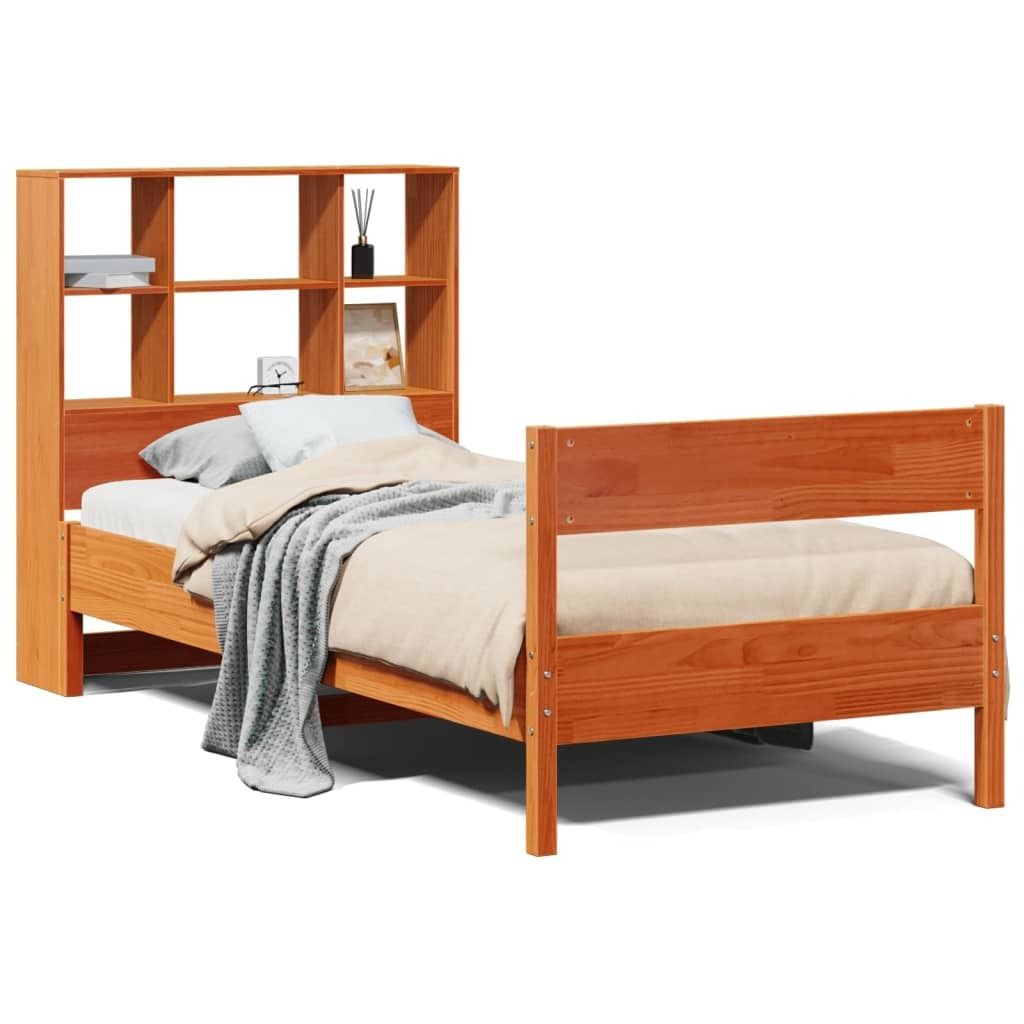 vidaXL Massivholzbett mit Regal ohne Matratze Wachsbraun 75x190 cm