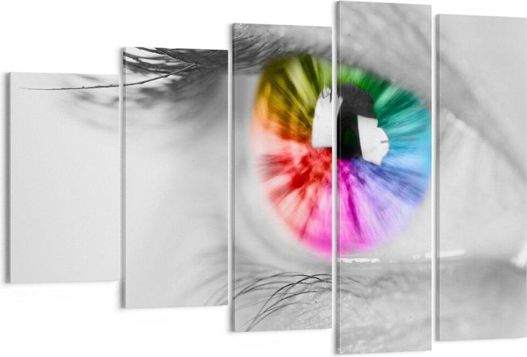 Bild auf Leinwand - Leinwandbild - Auge Regenbogen Wimper Grafik - 150x100cm - Wand Bild - Wanddeko - Leinwanddruck - Bilder - Kunstdruck - Leinwan...