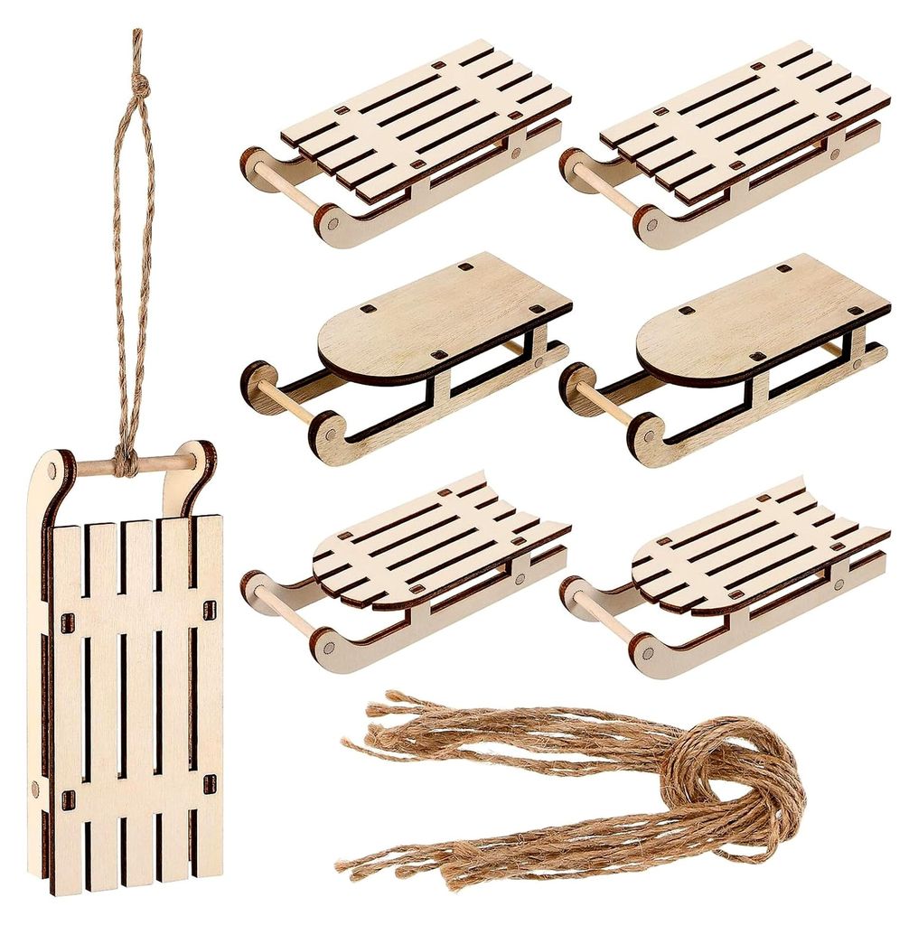 9 Stück Miniatur Holzschlitten Dekorationsset aus natürlichem Holz für festliche Weihnachtsdekoration und Bastelarbeiten