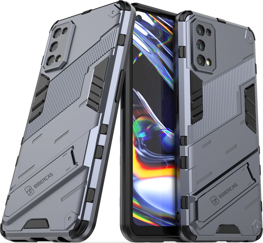 LaimTop Armor Hülle für OPPO Realme 7 Pro, Hybrid PC TPU Bumper Stoßfestes Schutzhülle mit Standfunktion für OPPO Realme 7 Pro Blau