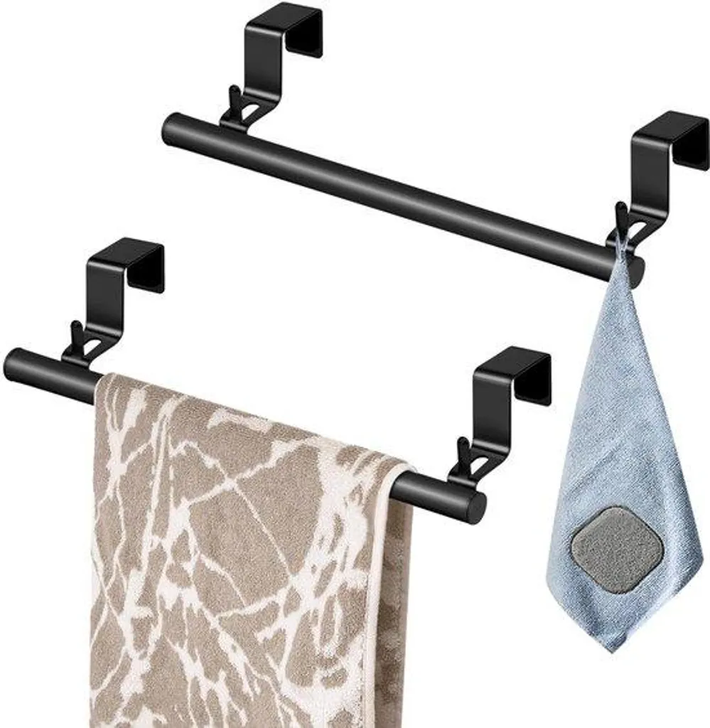 Barre de porte pour serviette en inox noir mat, lot de 2 supports cuisine