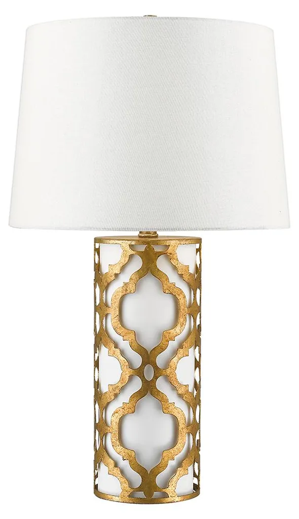 Luminaire de salon design Arabella tissu blanc et pied doré luxe