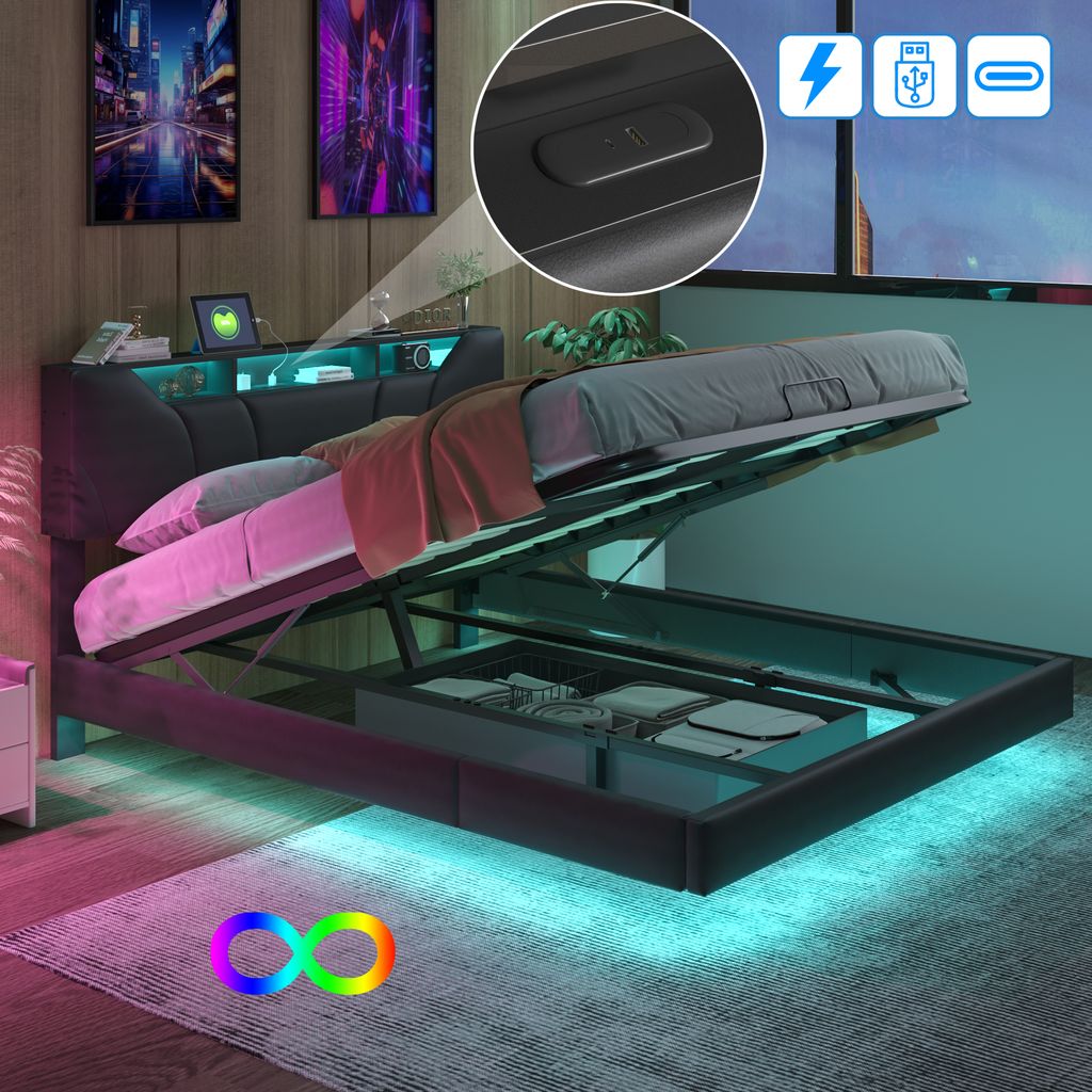 ProximaX 140x200cm lit rembourré avec connexion USB, lit Image du produit 