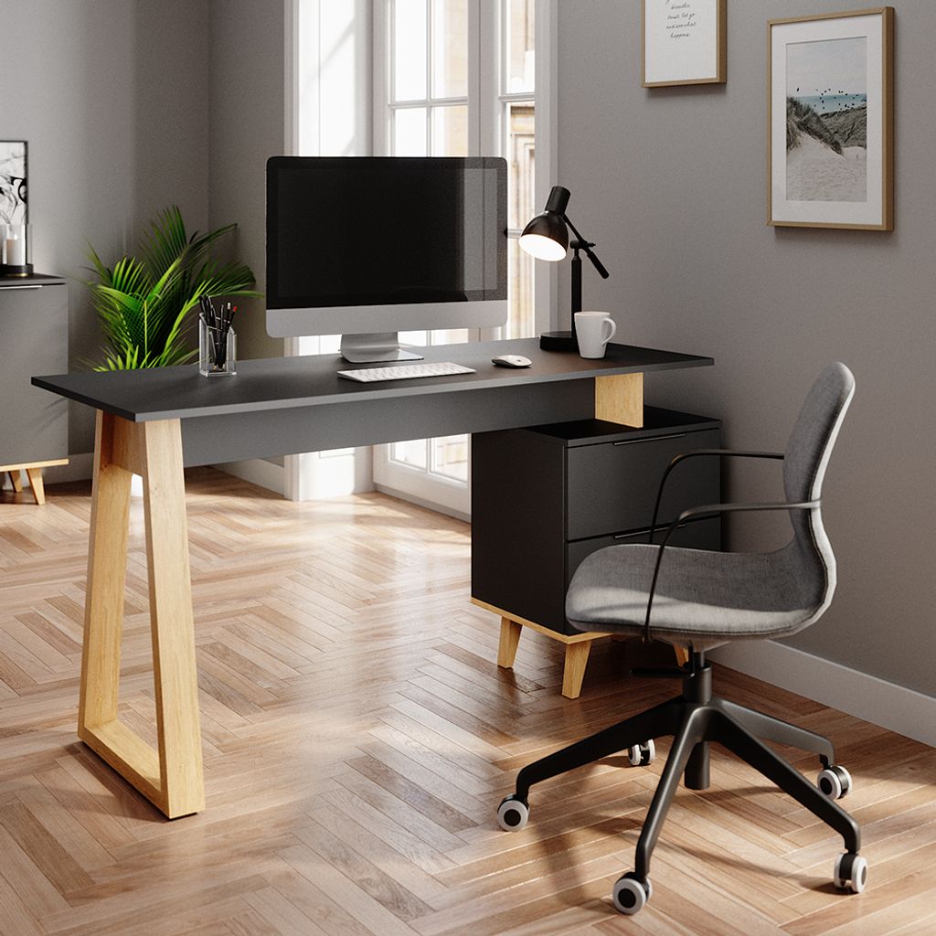 Schreibtisch Vicco Nautica Anthrazit 138 x 60 cm mit Schubladen, L, Model 36902