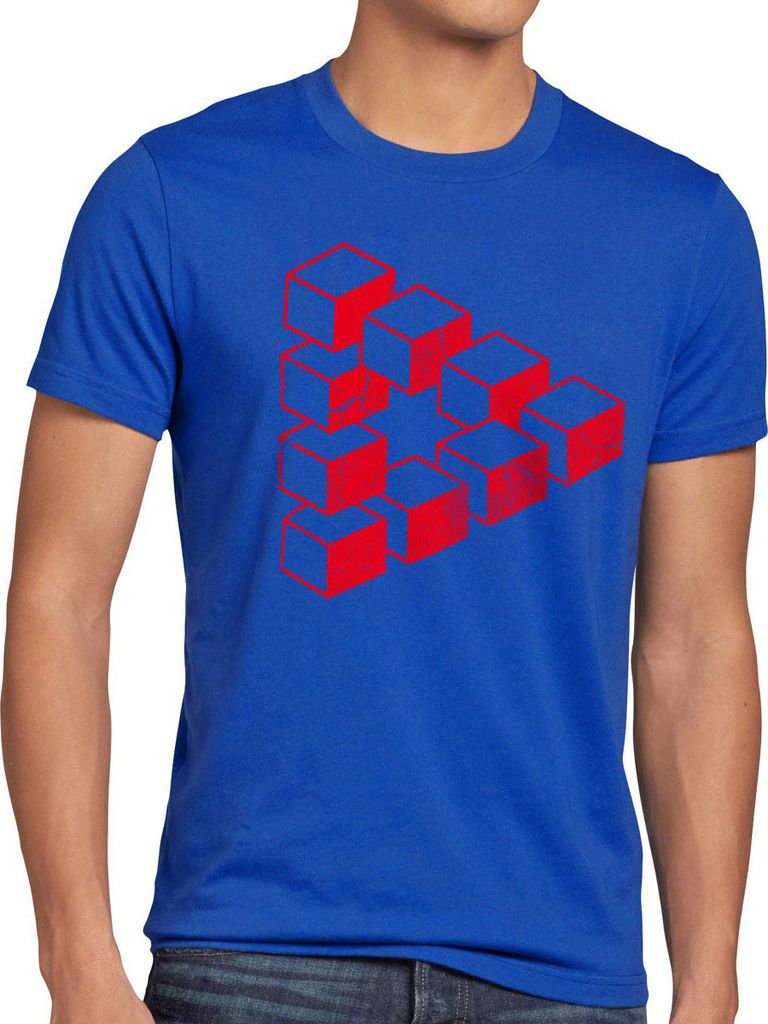 style3 Sheldon Cube Herren T-Shirt dreieck escher, Größe:4XL, Farbe:Blau