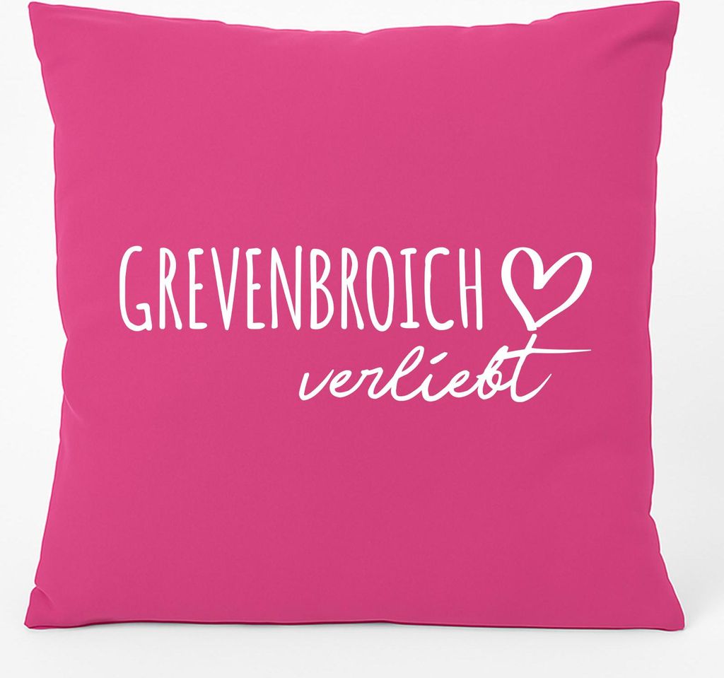 Huuraa Kissen Grevenbroich verliebt 40x40cm mit Füllung Fuchsia Baumwolle Dekokissen Geschenkidee