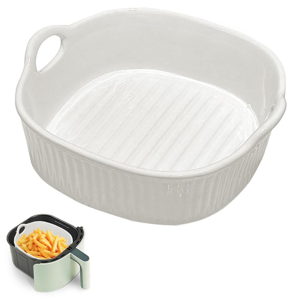 650ml Keramik-Schmortopf,quadrische Auflaufform,7 Zoll, mit Griffen, ideal für Lasagne,Fleisch,Gemüse, geeignet für Airfryer,Ofen,Mikrowelle (Gelb)