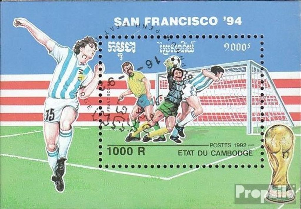 Briefmarken Kambodscha 1992 Mi Block189 (kompl.Ausg.) gestempelt Fußball-WM 1994, USA