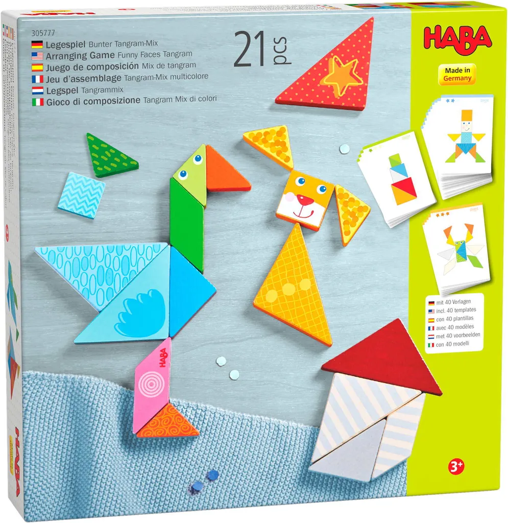 Puzzle Tangram en bois pour enfant HABA Jeu de construction coloré