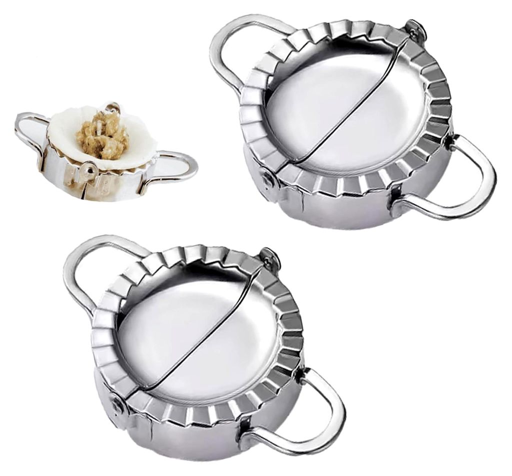 Set mit 2 Stück, Dumpling Maker aus Edelstahl, Knödelformer, Teigtaschenformer, Ravioli Maker für Pasta und Dumplings (Klein 7,5 cm, Groß 12,5 cm)