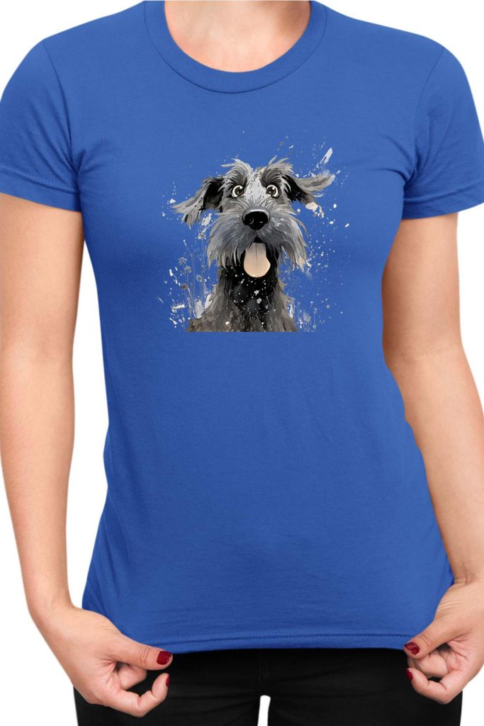 Damen T-Shirt Funny Dogs Breeds Giant Schnauzer Dog Breed, Lady M / Blau