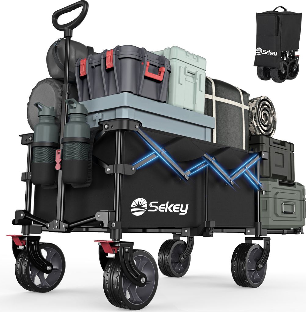 Sekey Bollerwagen faltbar mit Erweiterbarer Heckklappe 135L & 200L Hunde Transportwagen klappbar 150kg Tragkraft & BremseHandwagen Transportkarre