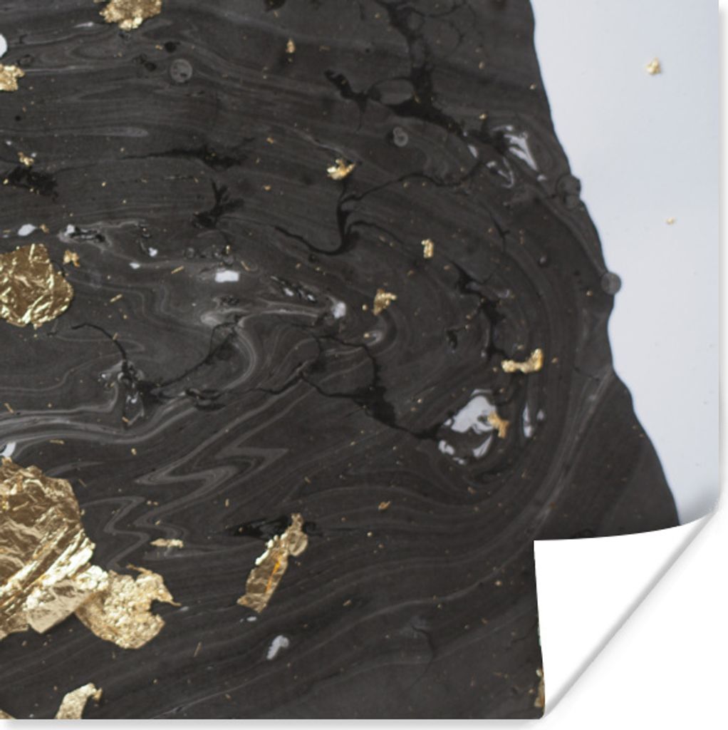 MuchoWow® Poster Marmor - Schwarz - Gold 100x100 cm - Produktbild 