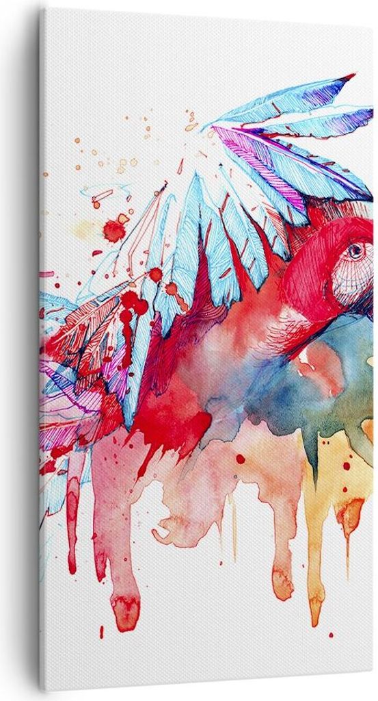 Bild auf Leinwand - Leinwandbild - Natur Malerei Papagei Kinder - 55x100cm - Wand Bild - Wanddeko - Leinwanddruck - Bilder - Kunstdruck - Wanddekor...