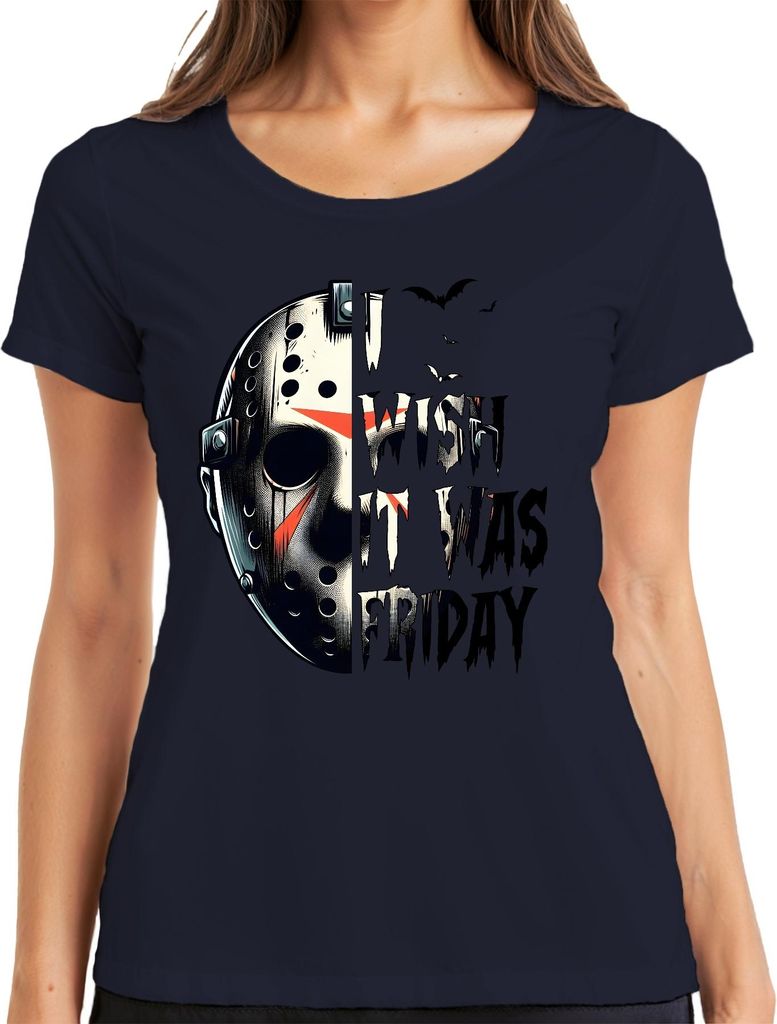 Jason Eishockeymaske Horror Slasher Halloween Grusel Vintage Damen T-Shirt, Navy, L