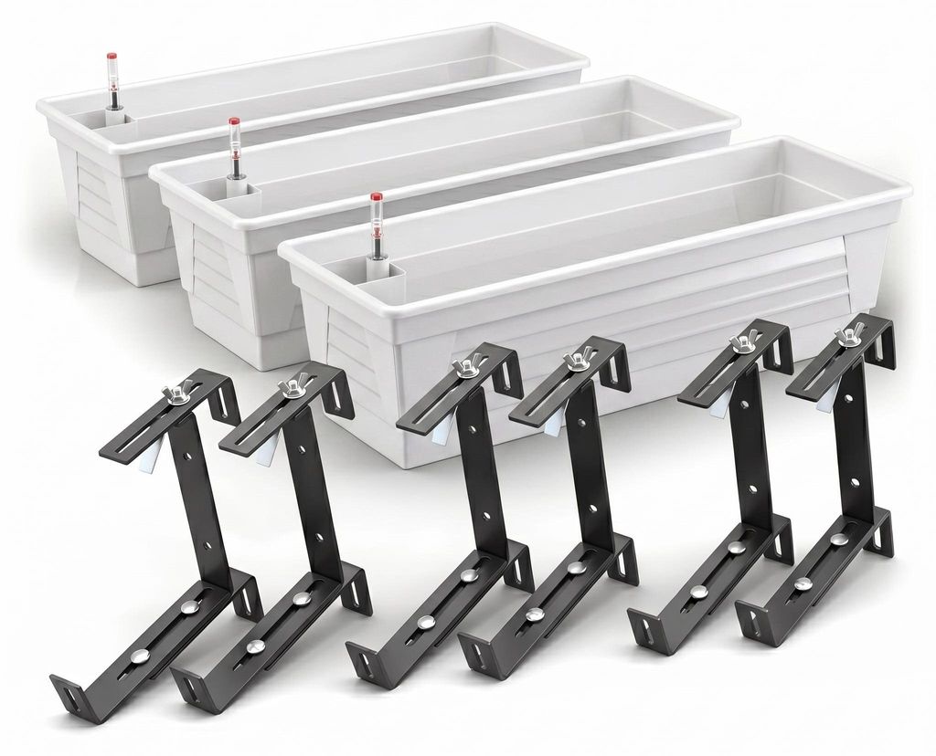 Plastard Blumenkasten 3er Set 80 cm selbstwässernd mit Hydroeinsatz, Wasserstandsanzeiger und Metallhalterung in Weiß
