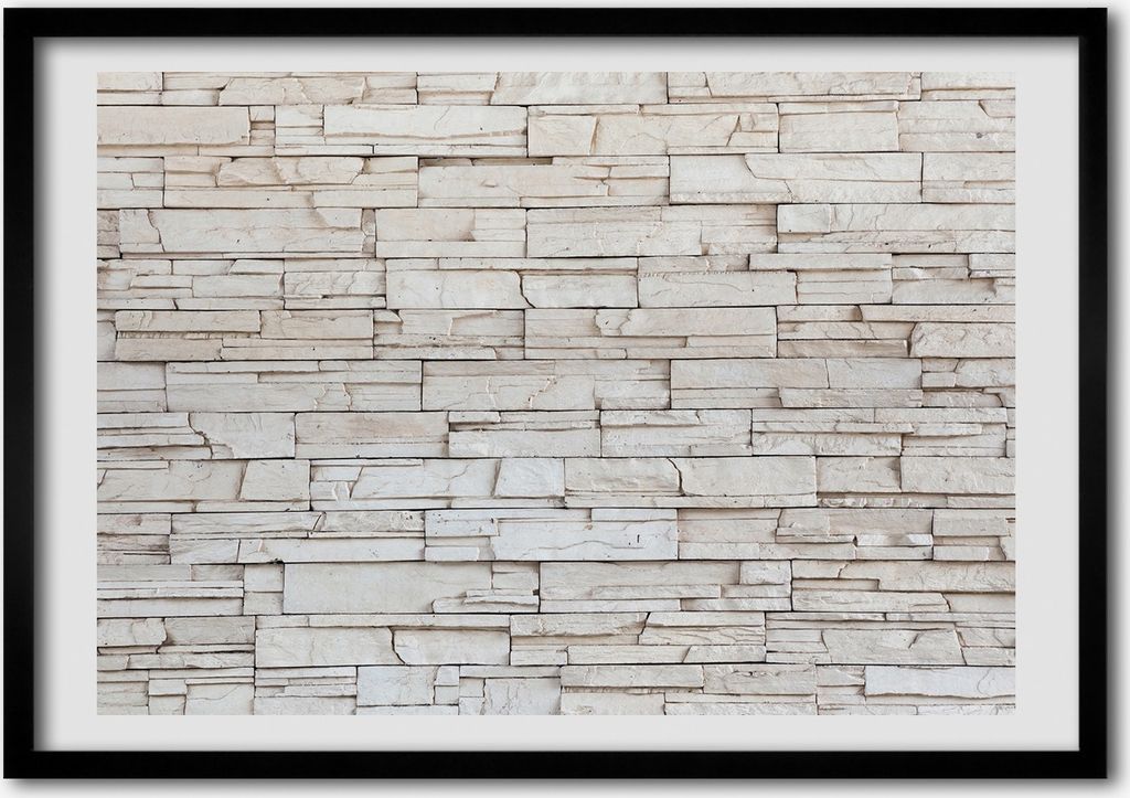 Bild - Bilder - Bilderrahmen - 70 cm x 50 cm - MDF-Rahmen, Wandkunst Weiße Steinmauer