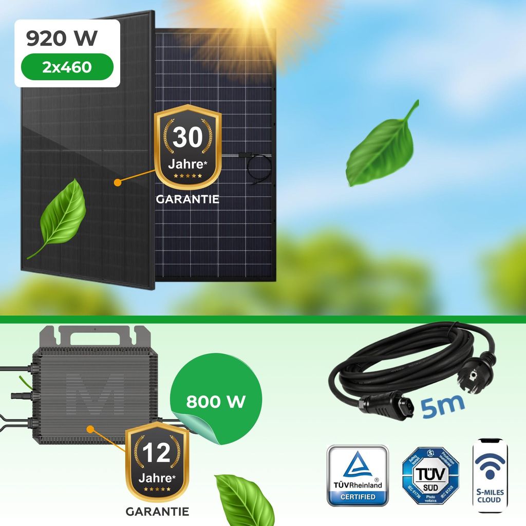 Balkonkraftwerk 920 W Komplettset mit Marstek M-800 W Produktbild 
