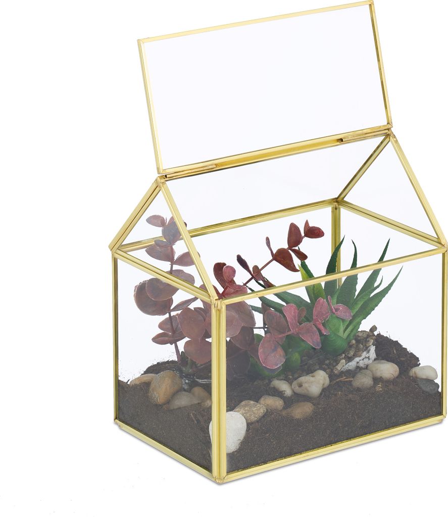 relaxdays Pflanzenterrarium aus Glas Hausform