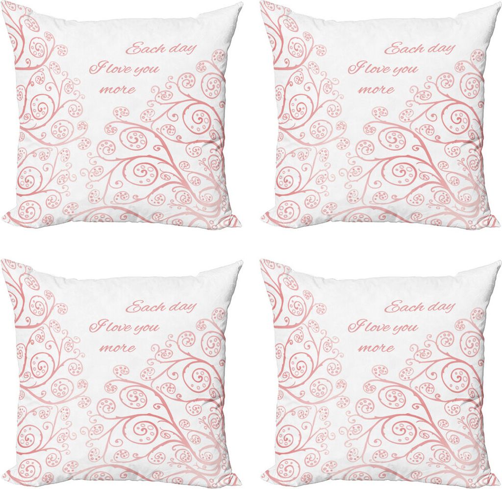ABAKUHAUS Ich liebe dich mehr Kissenbezug Set (4 Stück), Wirbels-Liebe im Frühling, Moderner Doppelseitiger Digitaldruck, 45 cm x 45 cm, Blush Weiß